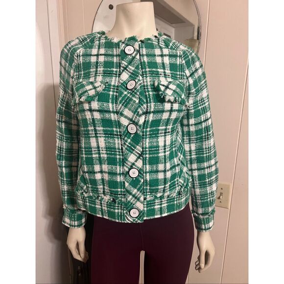 Cabi Women's Sophia Green Plaid Tweed Button Up Library Jacket Style #5653 Sz XS - Picture 1 of 8